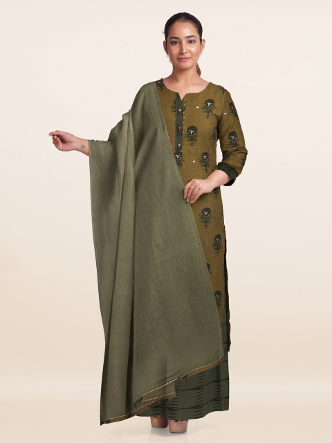 

Pothys Green Printed Unstitched Dress Material