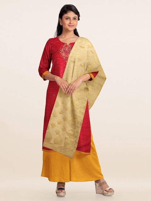 

Pothys Red & Mustard Embellished Unstitched Dress Material