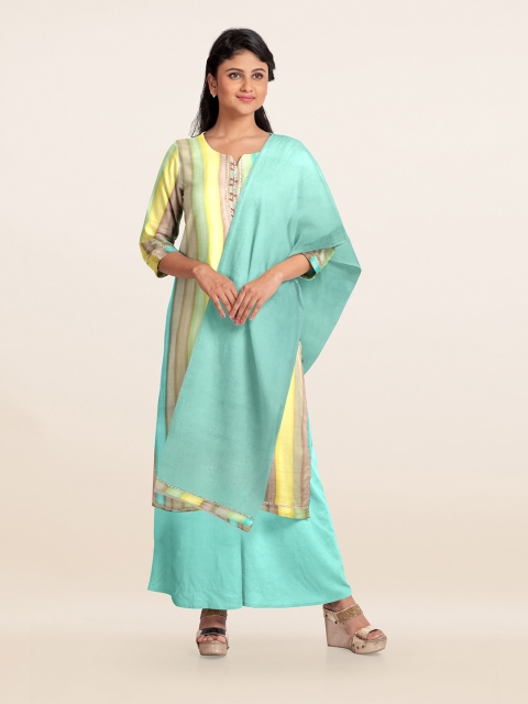 

Pothys Sea Green & Yellow Printed Unstitched Dress Material