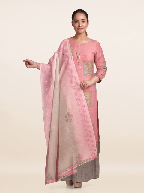 

Pothys Pink & Grey Printed Unstitched Dress Material