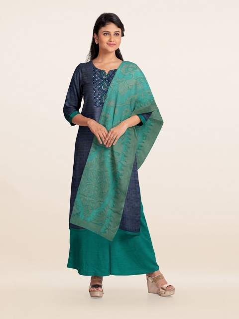 

Pothys Blue & Green Woven Designed & Embroidered Unstitched Dress Material