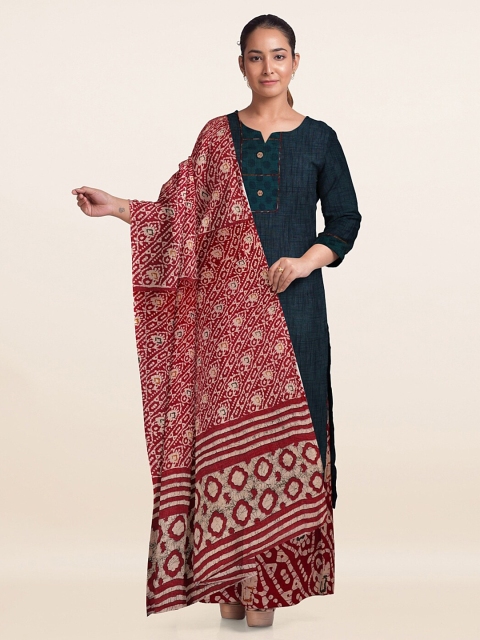 

Pothys Navy Blue & Red Printed Unstitched Dress Material