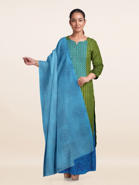 

Pothys Green & Blue Printed Unstitched Dress Material
