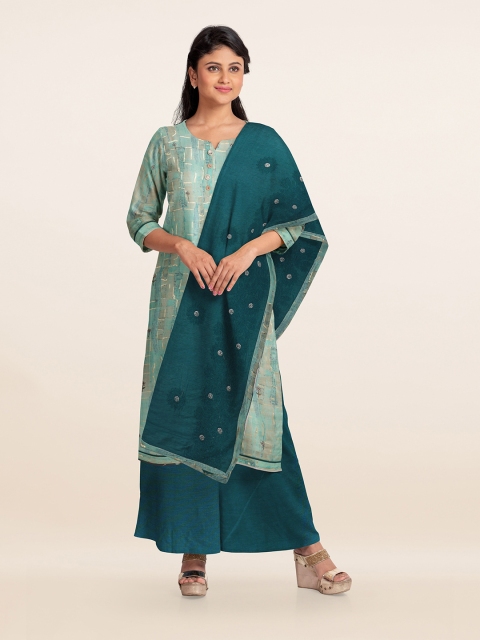 

Pothys Green & Sea Green Printed Unstitched Dress Material