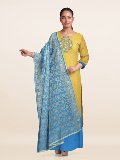 

Pothys Yellow & Blue Embellished Unstitched Dress Material