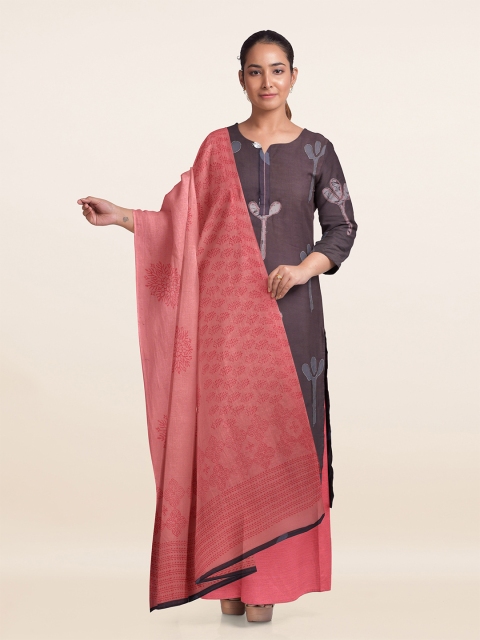 

Pothys Grey & Pink Printed Unstitched Dress Material