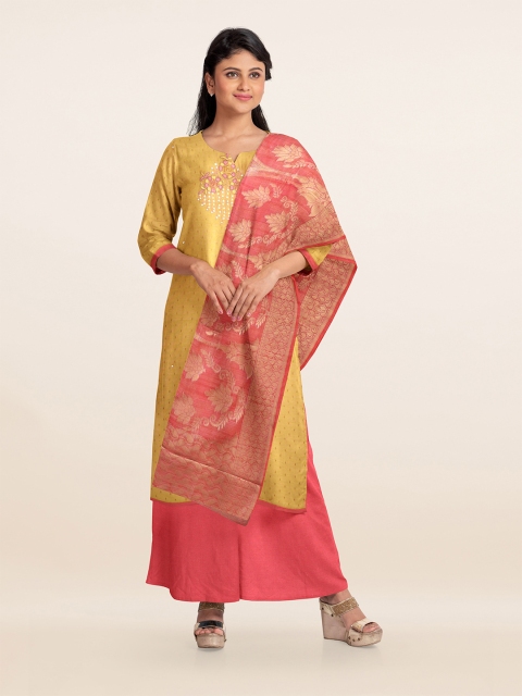 

Pothys Yellow & Peach-Coloured Embroidered Unstitched Dress Material