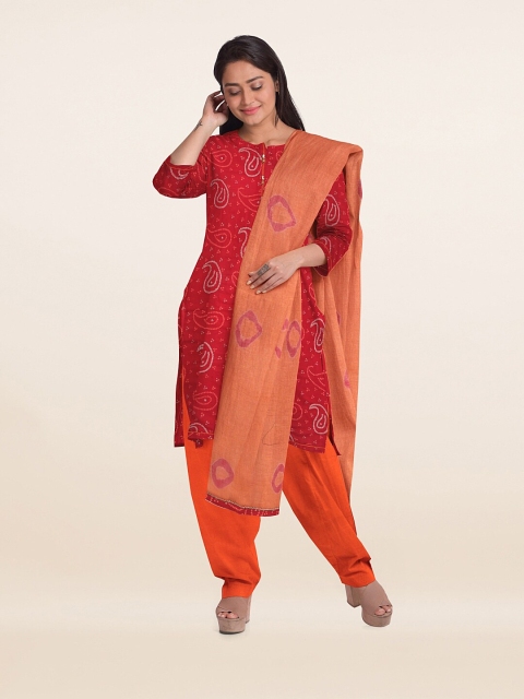

Pothys Red & Orange Embroidered Unstitched Dress Material