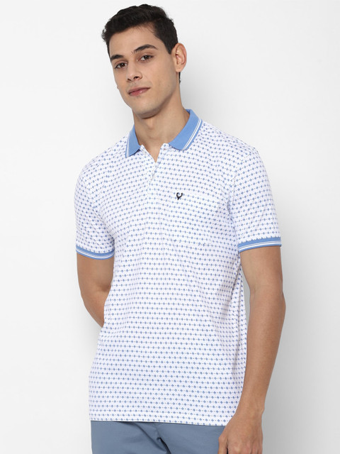 

Allen Solly Men Blue Black Printed Polo Collar Pure Cotton T-shirt