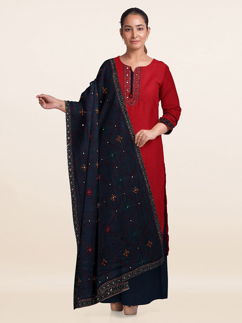 

Pothys Red & Navy Blue Unstitched Dress Material