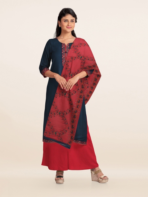 

Pothys Navy Blue & Red Embroidered Unstitched Dress Material