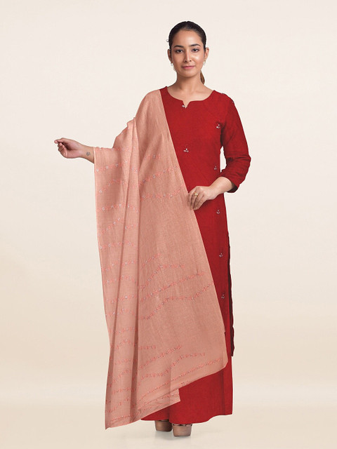 

Pothys Red & Peach-Coloured Embroidered Unstitched Dress Material