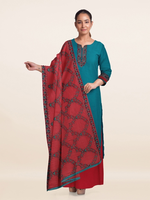 

Pothys Blue & Red Unstitched Dress Material