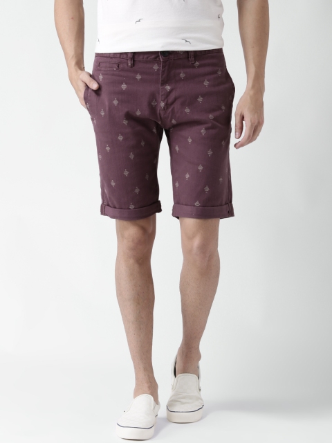 

BLEND Men Burgundy Printed Regular Fit Denim Shorts