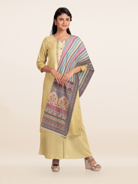 

Pothys Yellow Embroidered Unstitched Dress Material