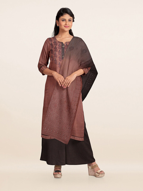 

Pothys Brown Embroidered Unstitched Dress Material