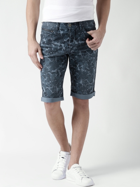 

BLEND Men Teal Blue Printed Regular Fit Denim Shorts