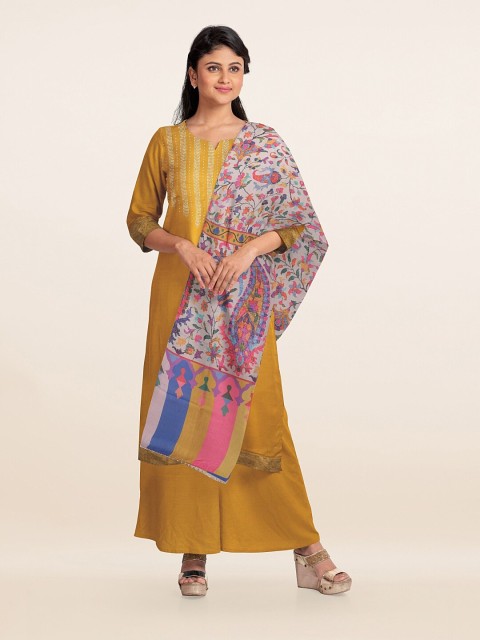 

Pothys Mustard Yellow & Multicoloured Unstitched Dress Material