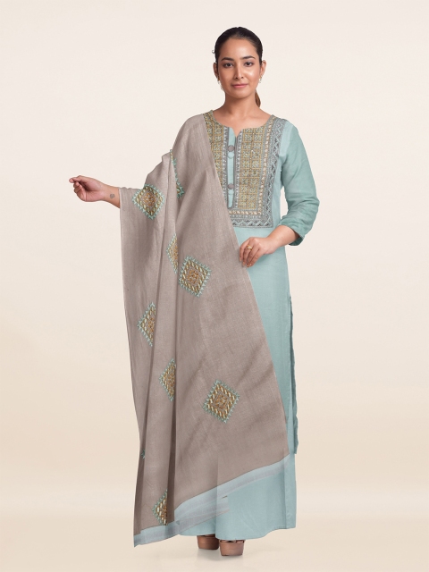 

Pothys Blue & Grey Embroidered Unstitched Dress Material