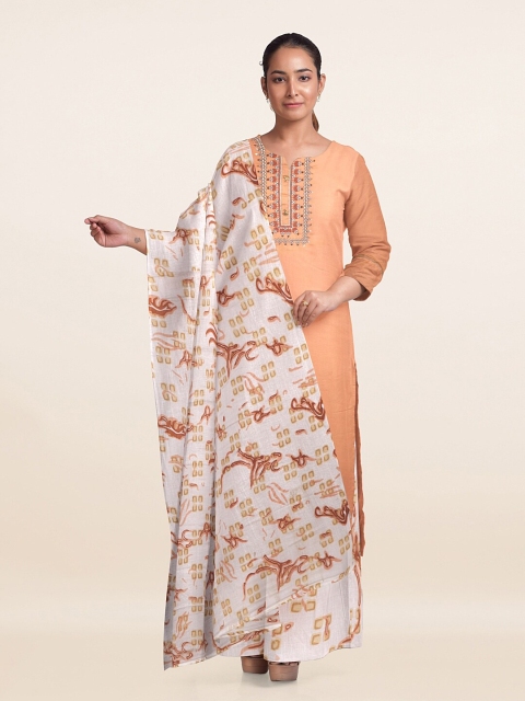 

Pothys Peach-Coloured & Off White Unstitched Dress Material