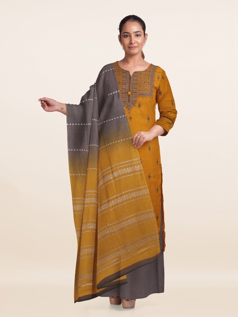 

Pothys Yellow & Grey Embroidered Unstitched Dress Material