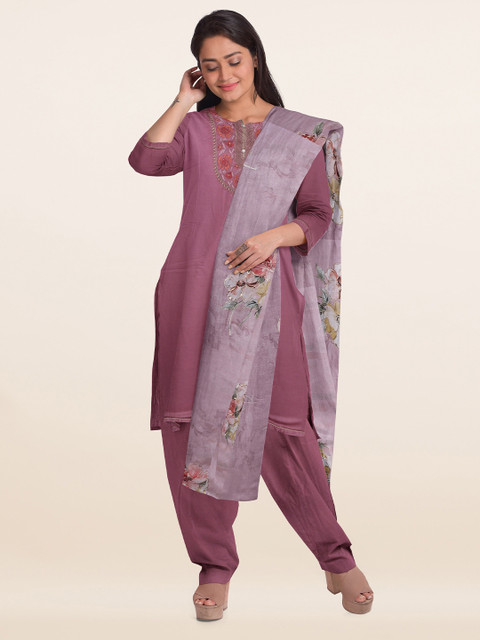 

Pothys Pink Embroidered Unstitched Dress Material