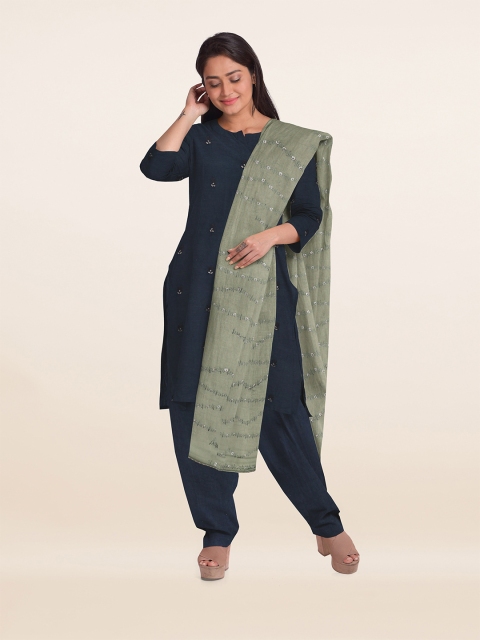 

Pothys Navy Blue & Grey Embroidered Unstitched Dress Material