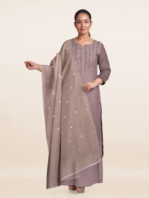 

Pothys Grey Embellished & Embroidered Unstitched Dress Material