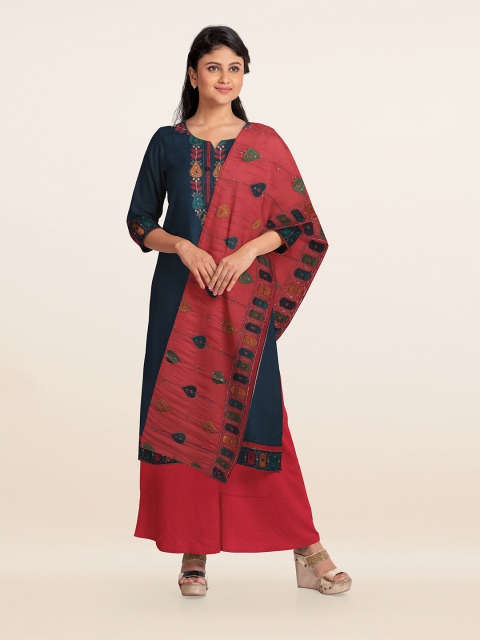 

Pothys Navy Blue & Red Embroidered Unstitched Dress Material