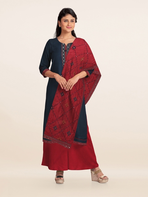 

Pothys Navy Blue & Maroon Embroidered Unstitched Dress Material
