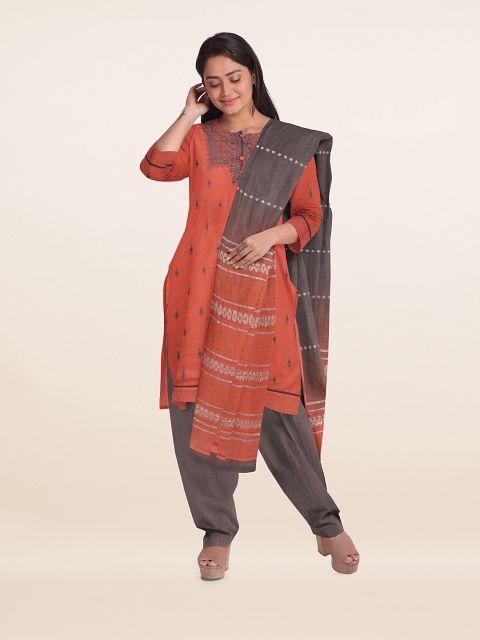 

Pothys Orange & Grey Embroidered Unstitched Dress Material