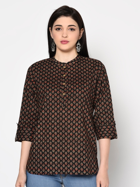 

GULMOHAR JAIPUR Black Mandarin Collar Regular Top