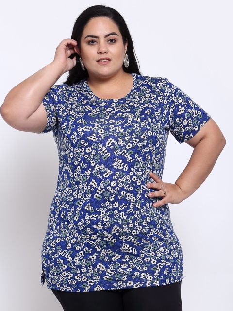 

plusS Women Blue & White Printed T-shirt