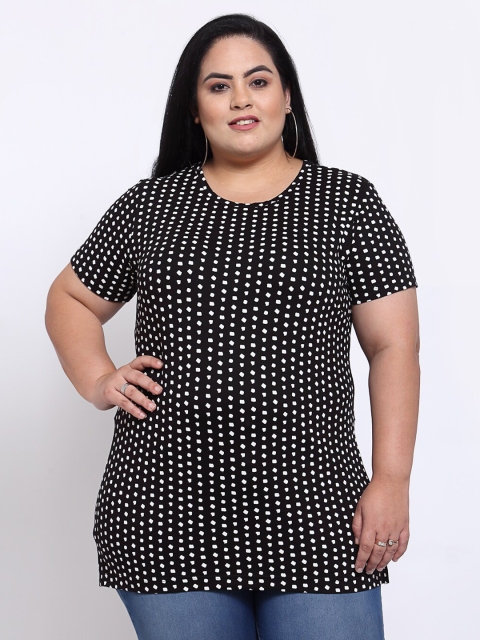 

plusS Women Black & White Printed T-shirt