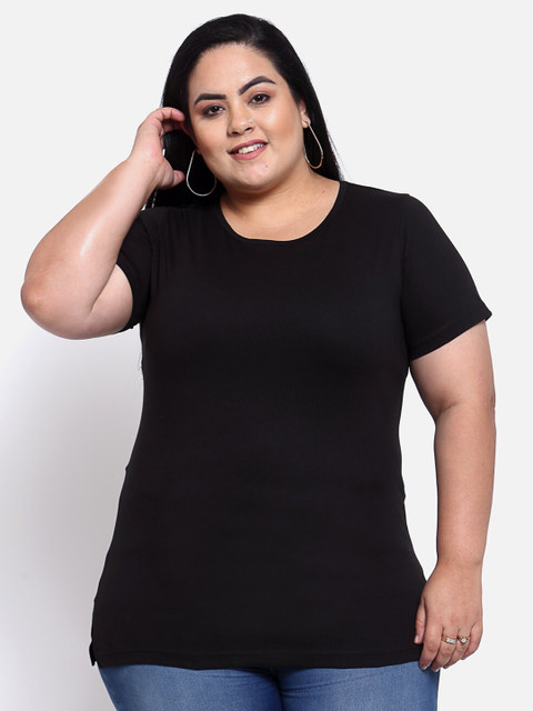 

plusS Women Solid Black T-shirt