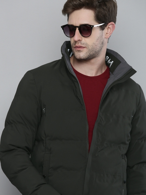

Fort Collins Men Olive Green Solid Lightweight Bomber Jacket