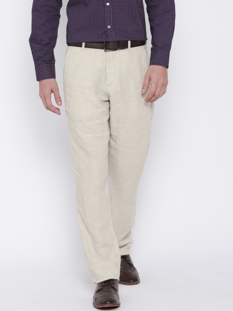 

Arrow Sport Men Beige Linen Solid Leisure Slim Fit Flat-Front Trousers