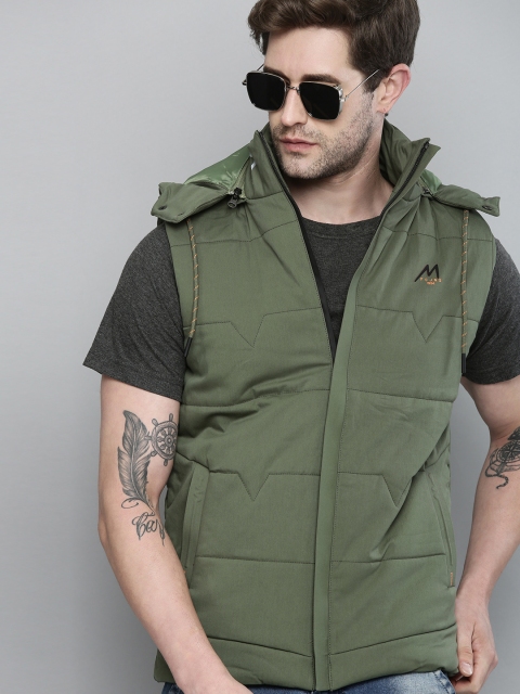 

Fort Collins Men Olive Green Solid Hooded Padded Jacket