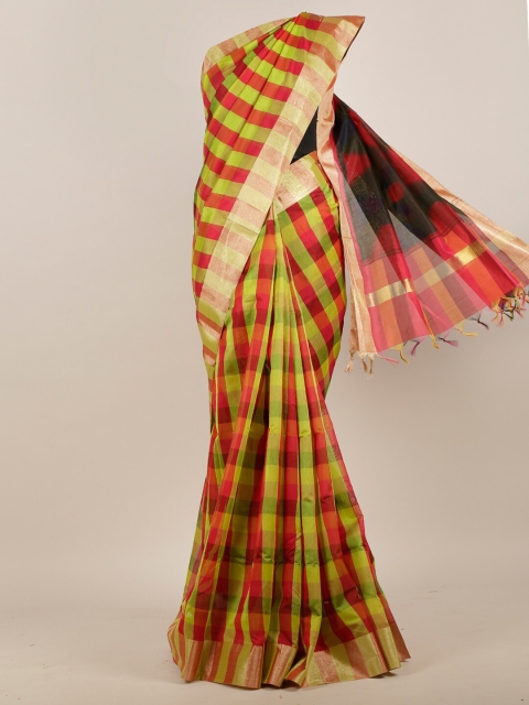 

Pothys Red & Green Checked Pure Cotton Saree