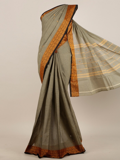 

Pothys Grey & Orange Ethnic Motifs Zari Pure Cotton Saree