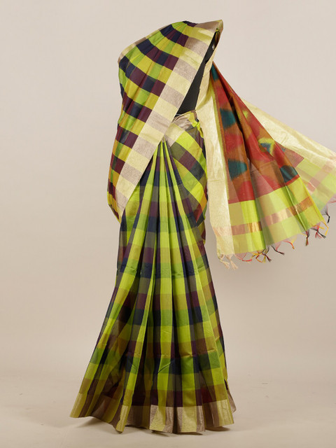 

Pothys Green & Purple Checked Pure Cotton Saree