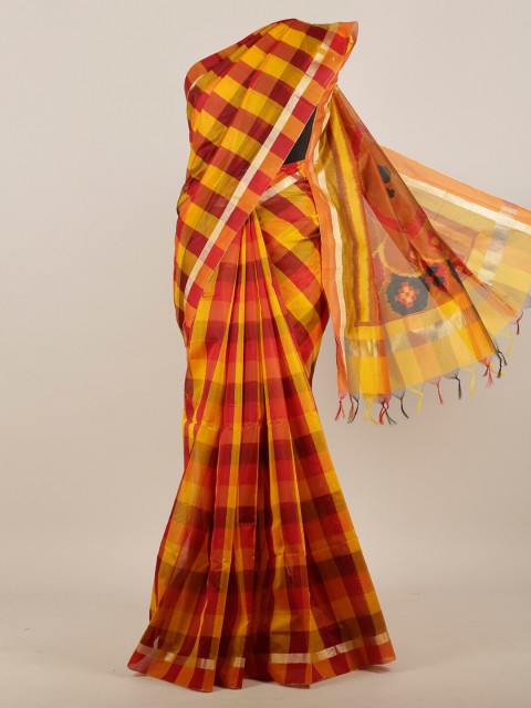 

Pothys Yellow & Red Checked Pure Cotton Saree