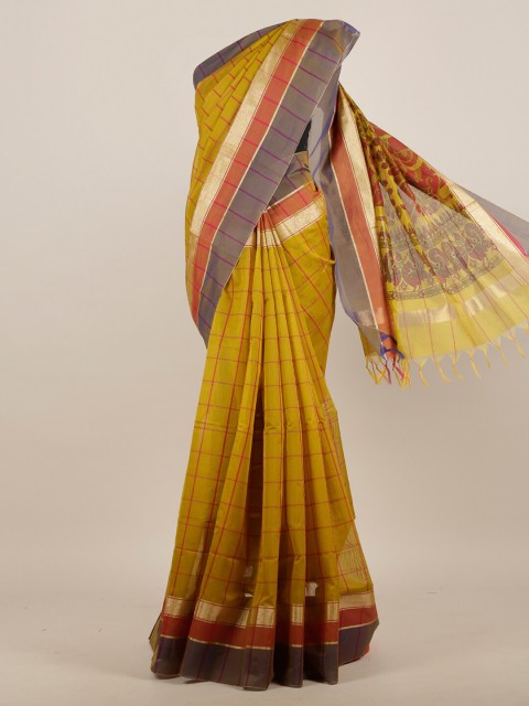 

Pothys Green Checked Pure Cotton Saree