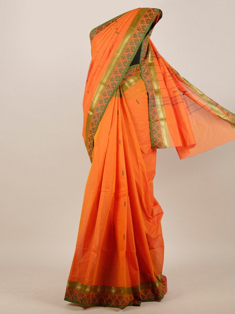 

Pothys Orange & Green Ethnic Motifs Zari Pure Cotton Saree