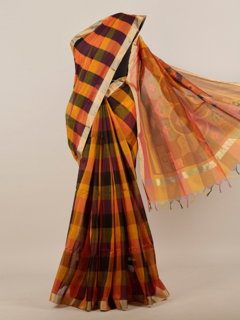 

Pothys Yellow & Purple Checked Pure Cotton Saree