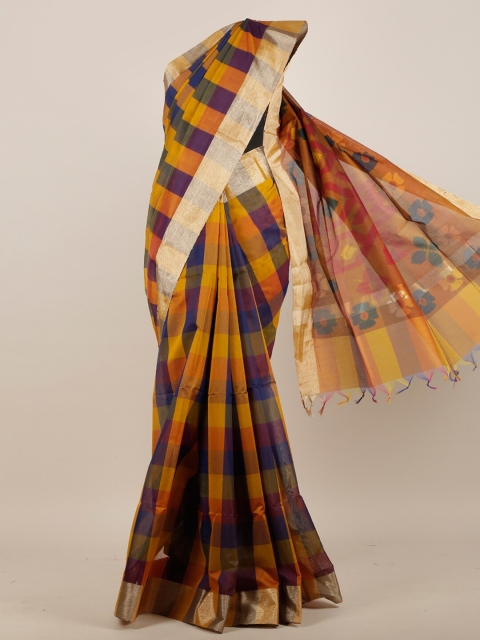 

Pothys Yellow & Purple Checked Pure Cotton Saree