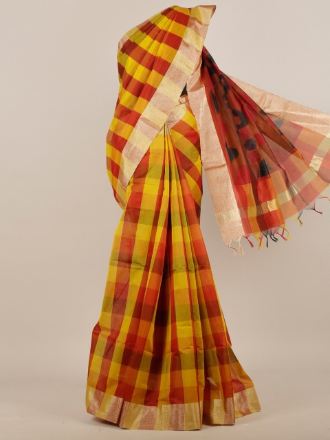 

Pothys Yellow & Red Checked Pure Cotton Saree