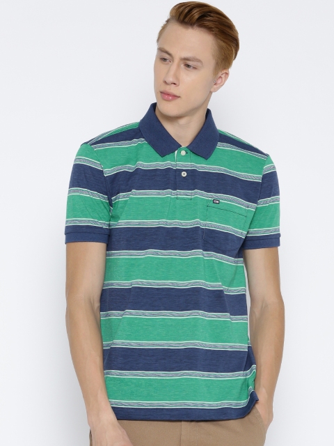 

Arrow Sport Men Green Striped Polo Collar T-shirt