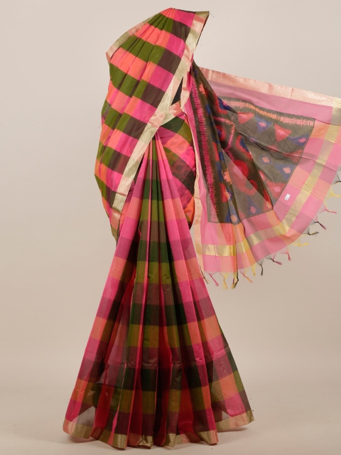 

Pothys Pink & Green Checked Pure Cotton Saree
