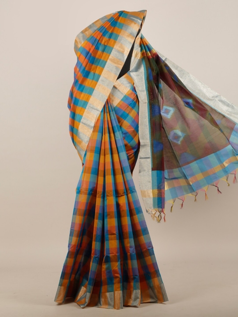 

Pothys Blue & Yellow Checked Pure Cotton Saree